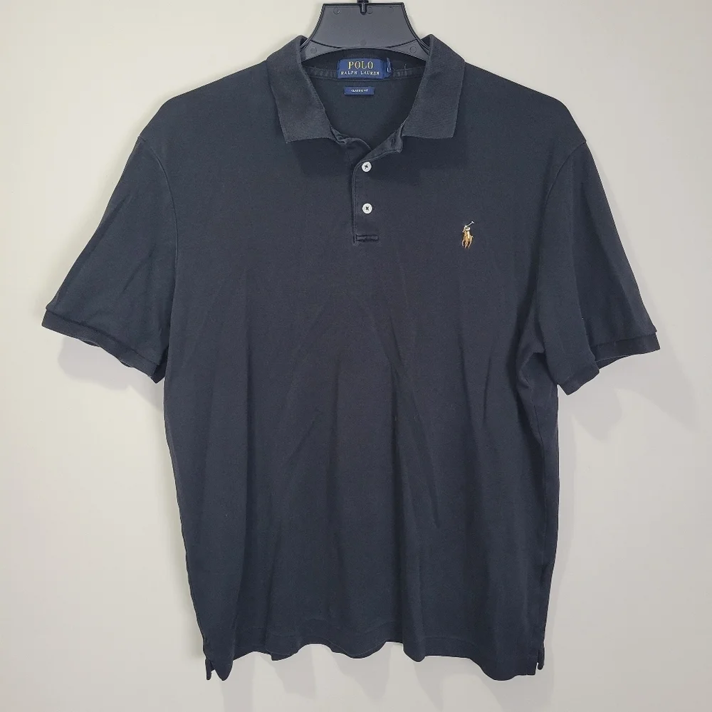 Ralph Lauren Polo Black Short Sleeve Shirt Pony Logo Men's L Classic Fit